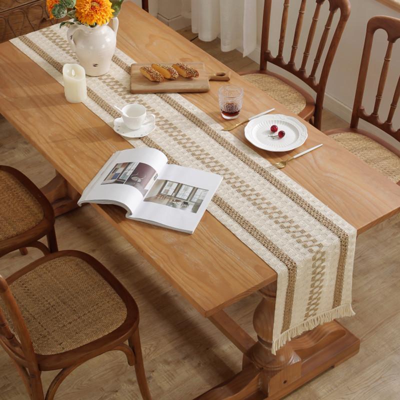 Богемный двухцветный столовый флаг, кремовый и коричневый с кисточкой, вязаный крючком кружевной столовый флаг, кружевной столовый флаг, для украшения дома