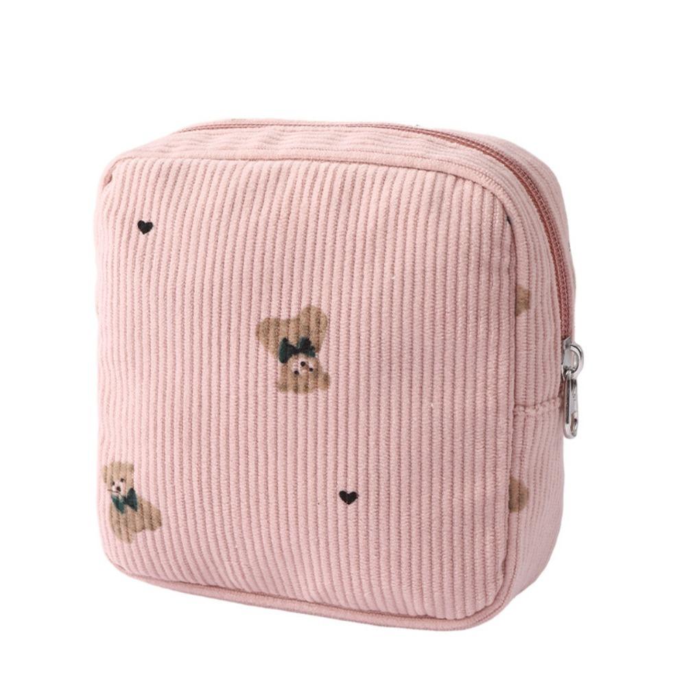 Cute Large Capacity Corduroy Travel Storage Bag Durable Cartoon Travel Wash Handbag Dustproof Corduroy Makeup Bag Home