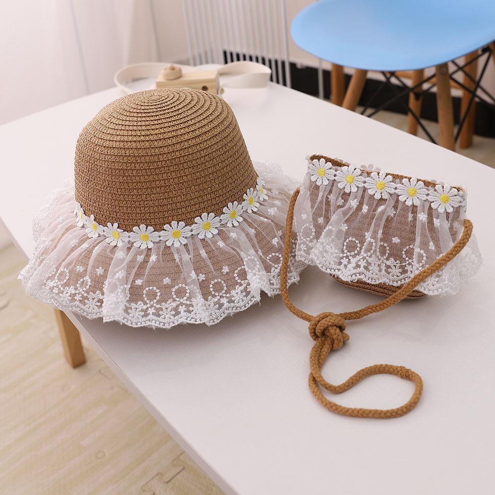 Children's straw hat fairy maiden daisy lace sun protection hat for women's summer beach wave sun protection hat cool