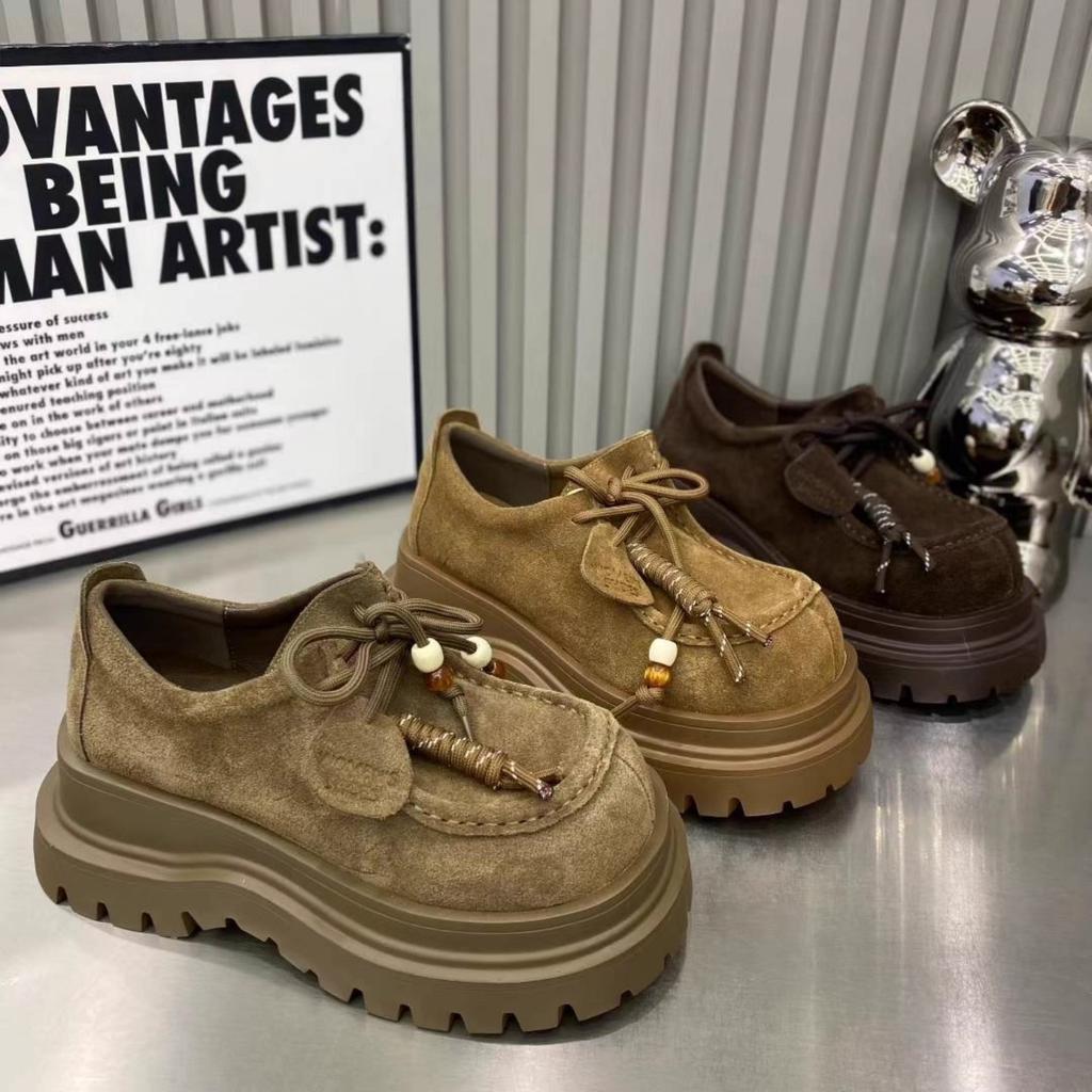 Cowhide Version Thick Sole Height Increase Small Women's Shoes Genuine Leather Women's Autumn New Muffin Loafer Single Shoes