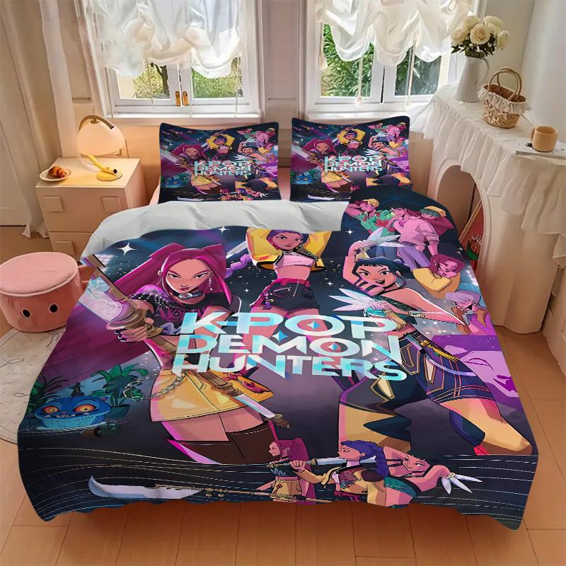 3pcs bedding set K-Pop Demon Hunters Includes 1 Comforter + 2 Pillowcases, Without Pillow Inserts, Soft Comfortable, Lightweight Breathable,