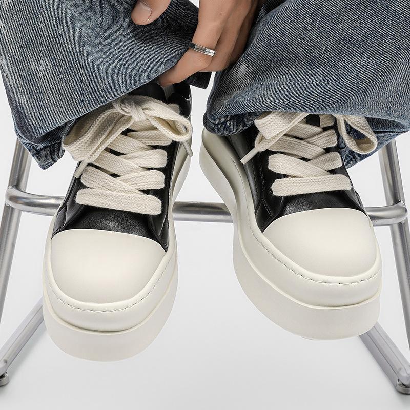 Fat Ding shoes round head board shoes men's autumn and winter platform casual white shoes white