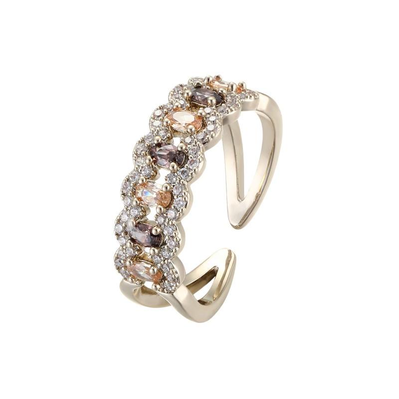 Adjustable Open Ring Women With Gradient Color Zirconia Geometric Design Gold Plated Copper Alloy Fashion Statement