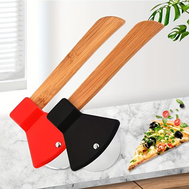 1 Axe Pizza Knife, Durable Stainless Steel Blade with Comfortable Bamboo Handle, Innovative Baking Cutter, Kitchen Small Tool