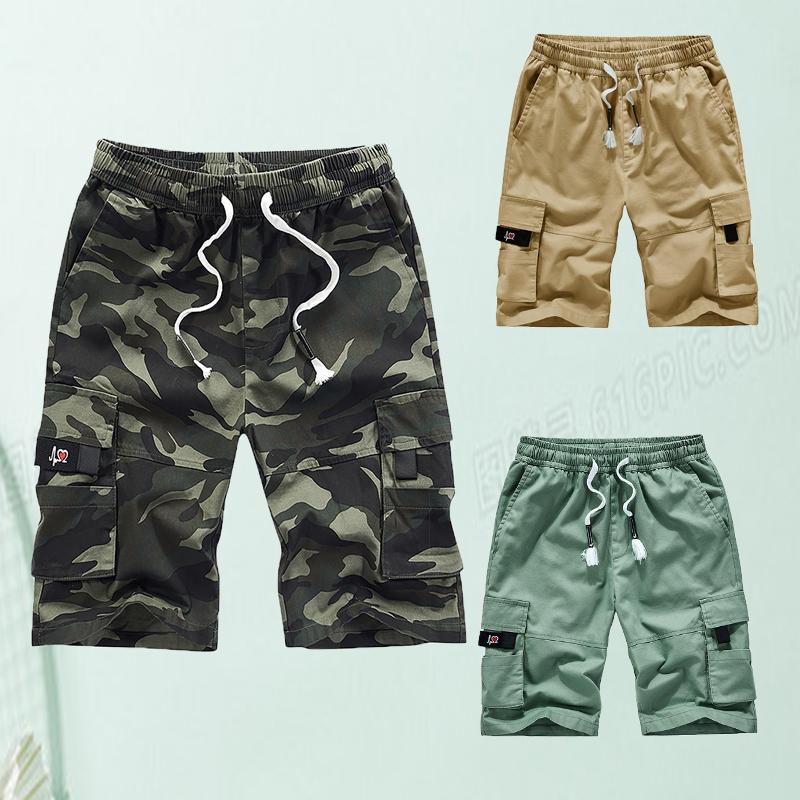 Casual Men's Fashion Drawstring Pocket Sports Pants Cotton Five-point Shorts Overalls Shorts