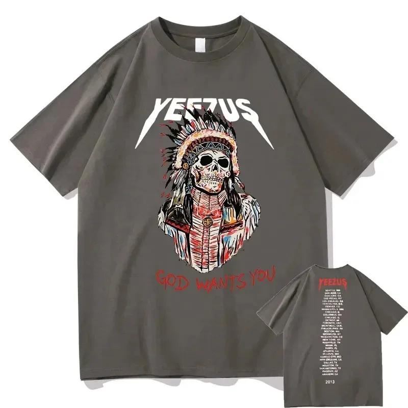 Футболка God Wants You Футболка Kanye West с двухсторонним принтом Футболки с рисунком черепа в этническом стиле Летние футболки для мужчин и женщин в стиле хип-хоп