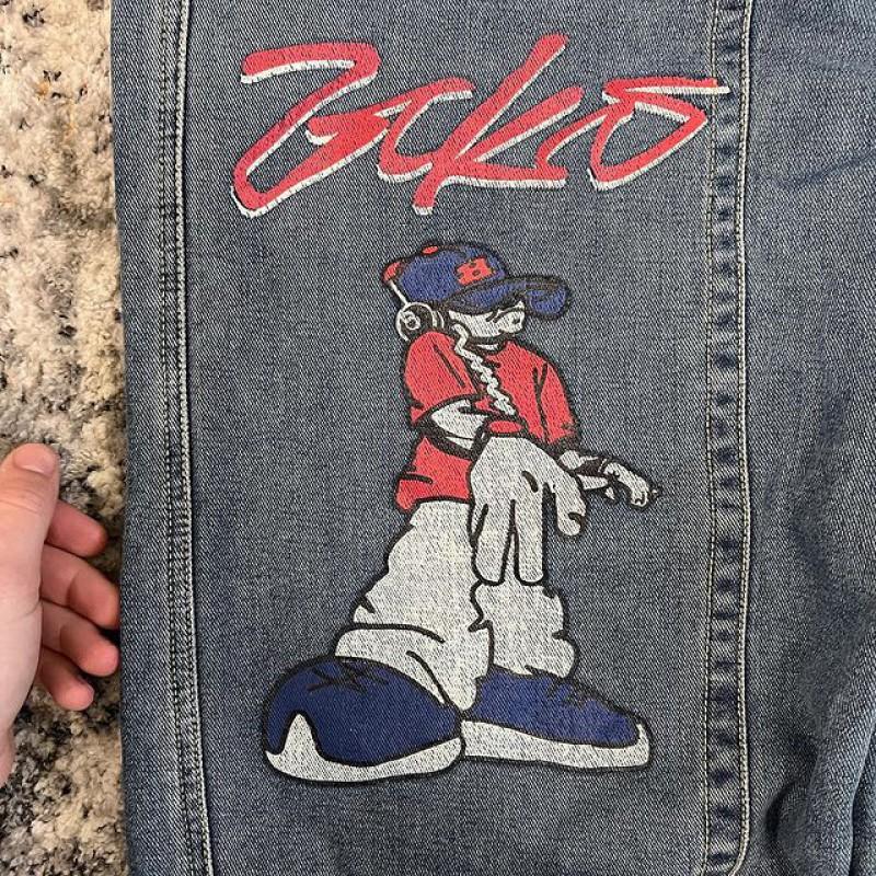 Ретро Streetwear Y2K Широкие Джинсовые Брюки с Вышитым Графическим Принтом Свободного Кроя для Подростков 2025
