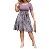Women's Fashionable And Trendy Round Neck Short Sleeved Waist Print Dress In Plus Size