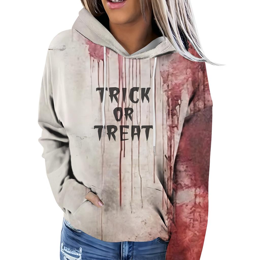 Женская модная повседневная толстовка с капюшоном и длинным рукавом с принтом на Хэллоуин