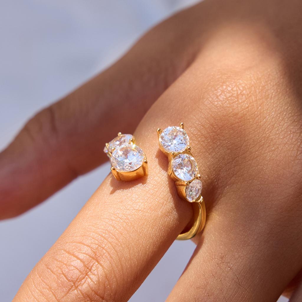 Youthway Delicate Zircon Rings For Women Minimalist  Gold Plated Stainless Steel Open Rings Simple Fashion Jewelry Girls Gift