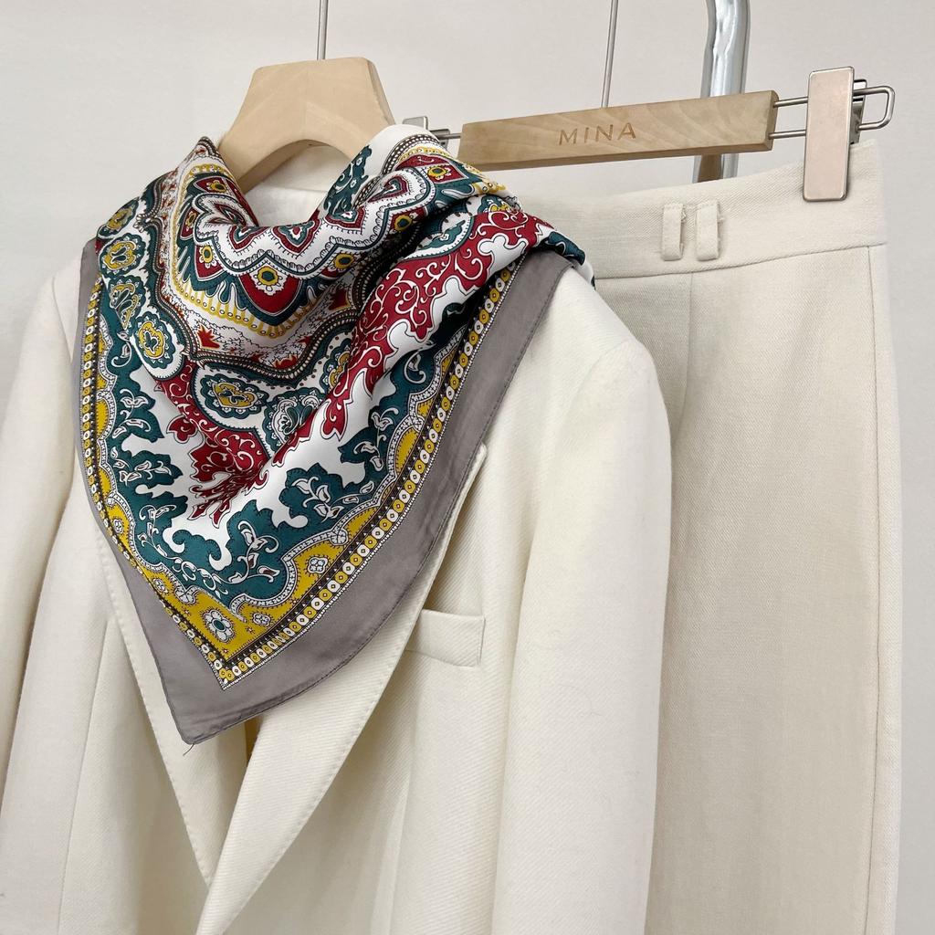 Three-dimensional Letter Printing New Small Square Scarf Accessories Silk Scarf Career Dress Neckerchief Versatile Silk Scarf