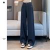 Women's High-Waist Denim Blue Wide-Leg Jeans - Autumn 2025 Collection, Small Size, Drapey Straight-Leg