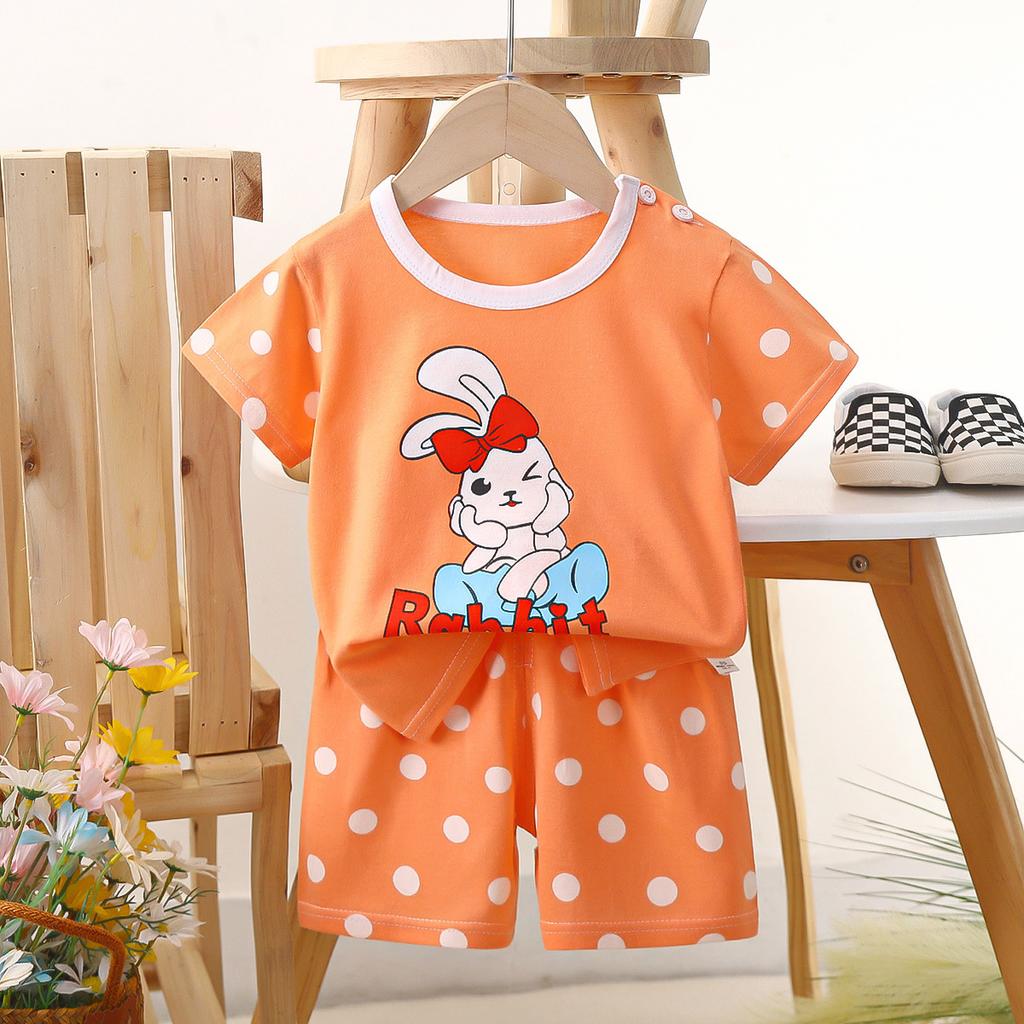Children's Casual Short-sleeved Summer Cotton T-shirt Set for Boys and Girls