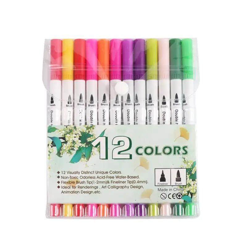 12/100/120Colors Dual Tip Calligraphy Pen Watercolor Brush Pen Art Markers Pens Manga Sketching Drawing Children DIY Supplies