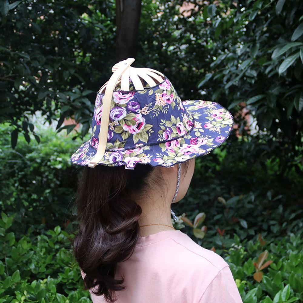 Women Fan Hat Wide Brim Sun Protection Portable Sunscreen Cap Durable