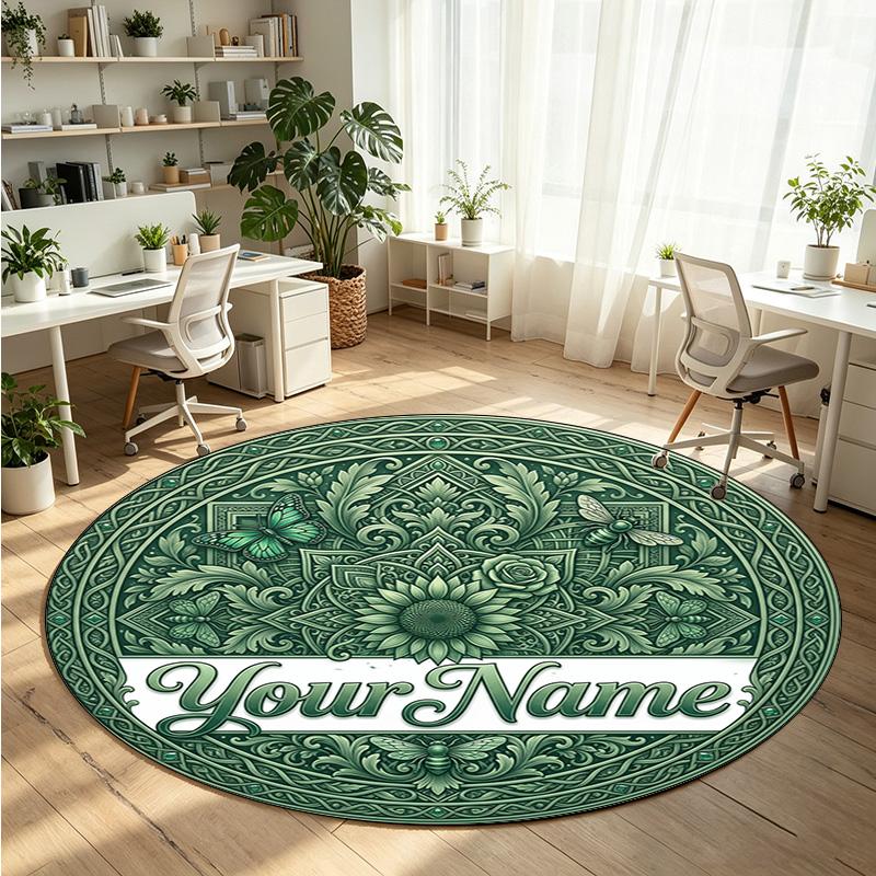 Mandala Ornament (388) Theme Round Crystal Velvet Rug Custom Name Text Personalized Floor Mat Home Decor Non Slip Crystal Carpet