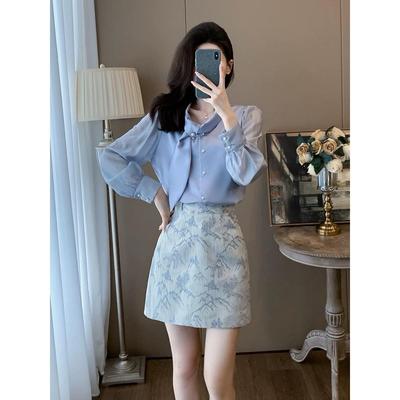 Темперамент 2025 Французский стиль Топ с длинным рукавом и миди-юбка Двойка