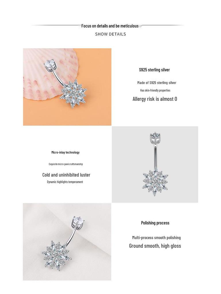 Кольцо для пирсинга пупка из стерлингового серебра 925 пробы с бриллиантом в виде подсолнуха