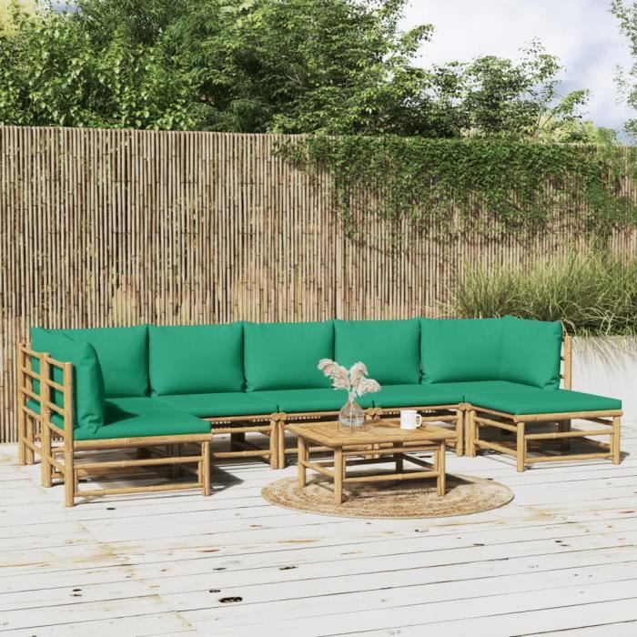 VidaXL Garden Lounge Set 8 Pcs with Green Bamboo Cushions 3155174