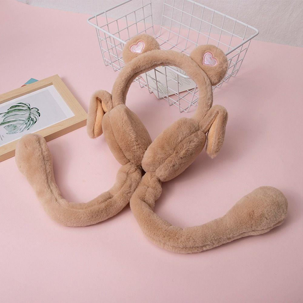 Милые зимние теплые наушники с подвижными прыгающими ушками, плюшевые наушники с подушкой безопасности в виде медведя, наружные наушники для женщин и девочек