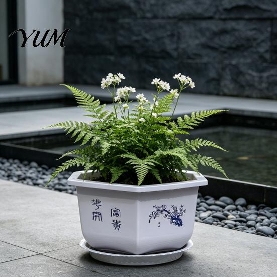 Heavy Duty Bonsai Pots for Fruit Trees Hexagonal Flower Pot with Drainage Holes & Saucer Indoor Outdoor Plants, Durable Weather Resistant Versatile