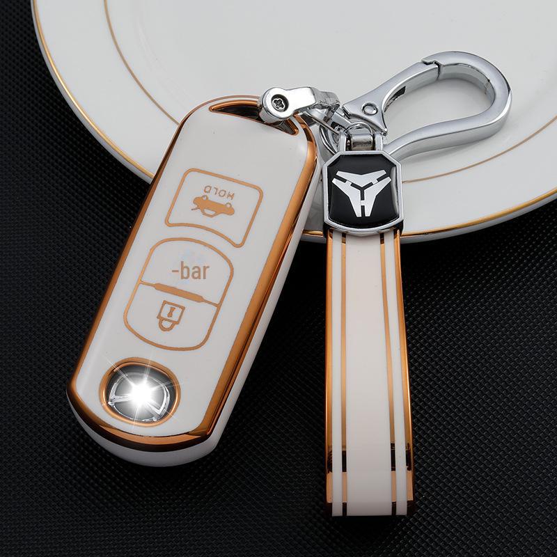 Чехол для ключа с золотой оправой для 2-кнопочных/3-кнопочных моделей Mazda CX-30, Atez, CX-4, CX-5, CX-8