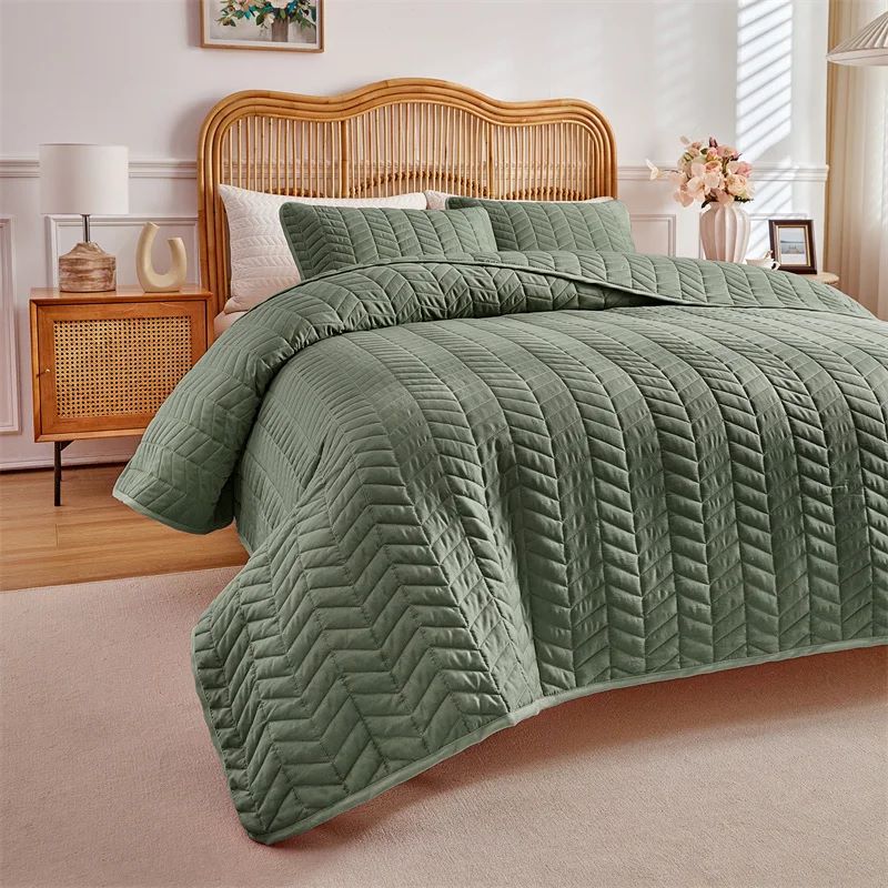 3pcs Set Quilted Bedspread, Solid Color Soft Breathable Bedsheet, 230*230cm+2pcs Pillowcase 51*66cm