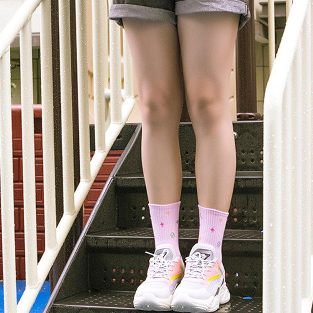 Женские носки, хлопковые короткие носки с планетой и космосом, милые короткие носки средней длины, розовые дизайнерские носки в стиле Харадзюку с луной и звездами, забавные носки
