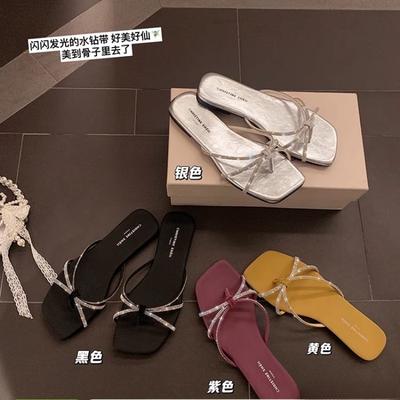 [Шей Су Иинь] Лунная Страна Чудес~ Стразы тонкий ремешок носок плоские шлепанцы женские сандалии для улицы лето