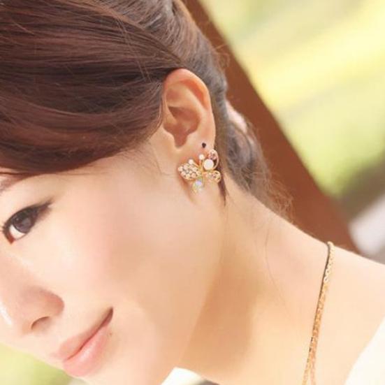 Женские шикарные милые серьги-гвоздики со стразами и полыми бабочками, ювелирные изделия