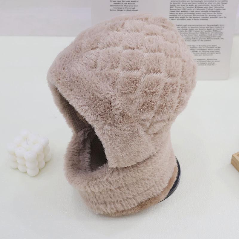 Модный клетчатый плюшевый теплый шарф-шапка цельный женский зимний для улицы, для велоспорта, ветрозащитный, для шеи, плюшевая шапка