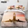 Пододеяльник для мальчиков с самолетом Кинг Квин Полиэстер Авиация Самолет Взлетно-посадочная полоса Комплект постельного белья Небесный пейзаж Покрывало Чехол с наволочкой