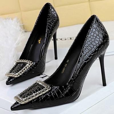 Туфли лакированная кожа с узором под камень женские туфли-лодочки пряжка со стразами высокий каблук 10 см шпилька роскошные банкетные туфли женские