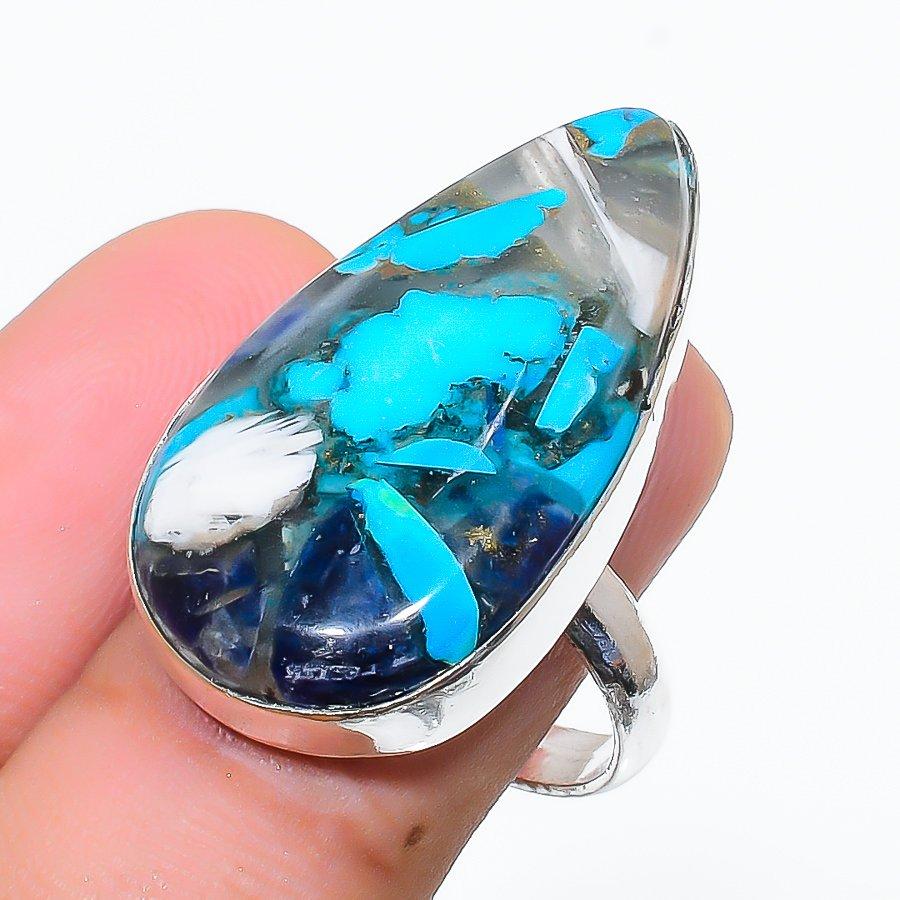 Copper Blue Turquoise 925 Sterling Silver Jewelry Ring Size 7 L3H19