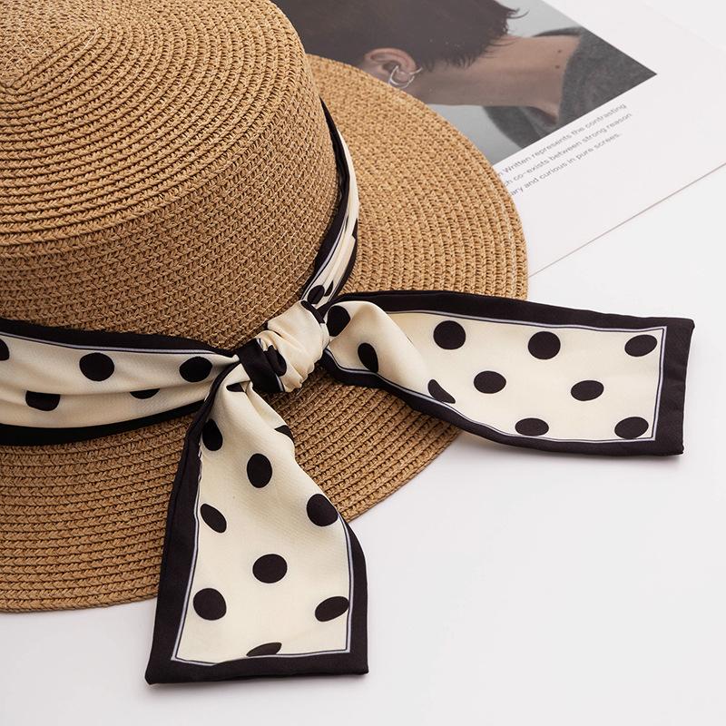 Модная соломенная шляпа в горошек для женщин, солнцезащитная праздничная пляжная шляпа, белая французская шляпа с плоским верхом, женская шляпа-бантик