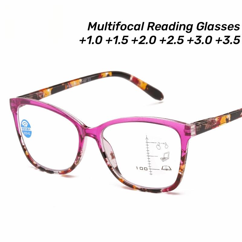 Fashionable Progressive Multifocal Colorful Floral reading eyeglasses Large Frame Spring Eyeglass Legs Anti Blue Light Presbyopia Eyeglass