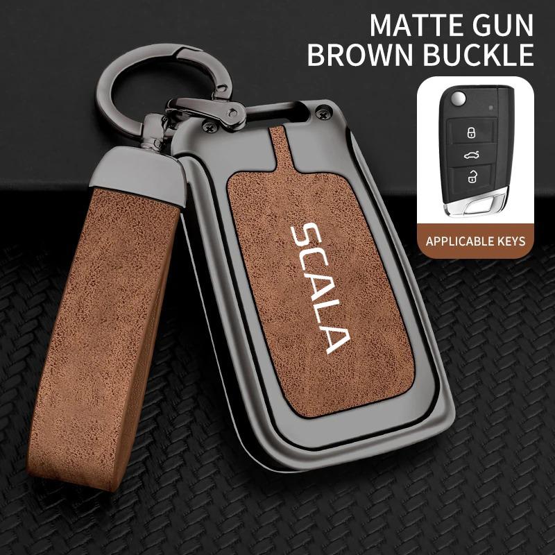 Zinc Alloy Key Case Suitable for Skoda Scala 2016 2017 2018 2019 3 Key Car Key Case Alloy High Grade Leather Key Case Accessory