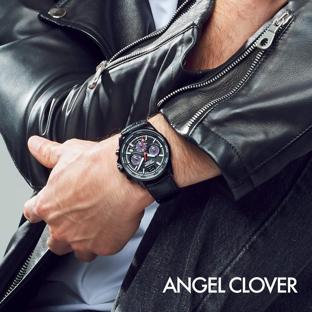 Watch Angel Clover Mondo Solar Black Dial Stainless Steel Calf Solar Quartz 43MM Watch [ANGELCLOVER] Leather/Rubber MOS42BBK-BK Men's