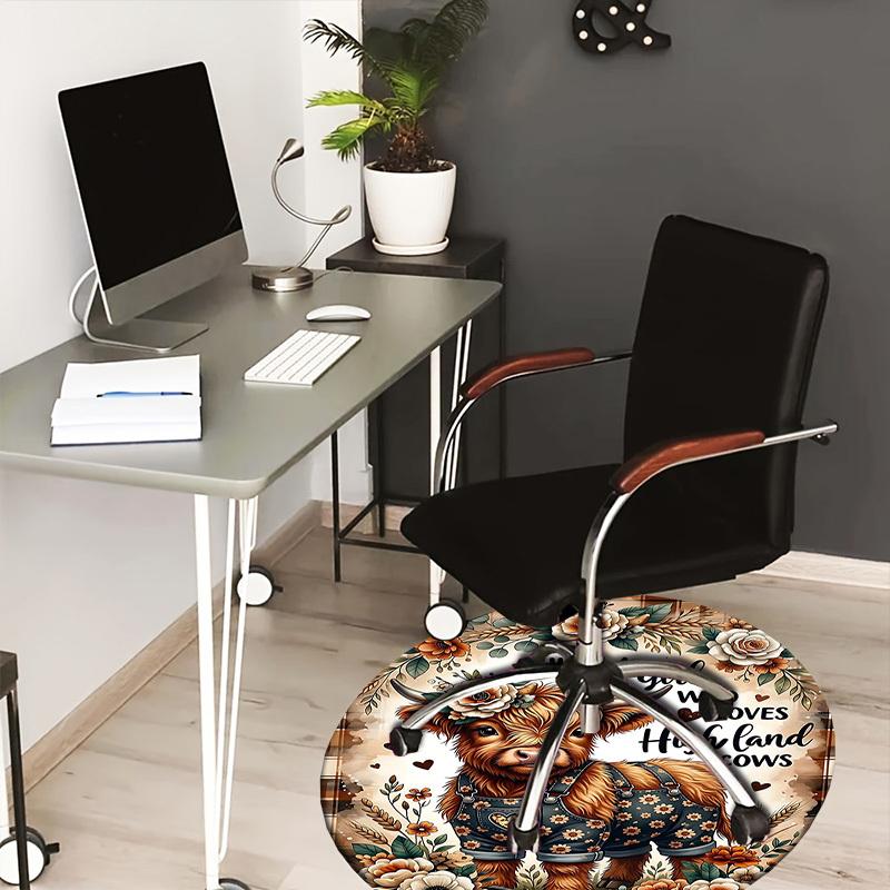 1PC Highland Cows Non-Slip Floor Round carpet, Office, family, bedroom, Large Area Rug Indoor Rugs, Durable PolyesterH0341