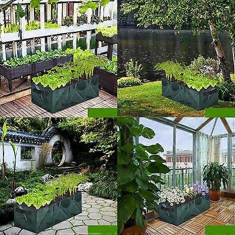 Set of 2 Raised Garden Beds - 4 Divided Grids Square Raised Planter Fabric Bag