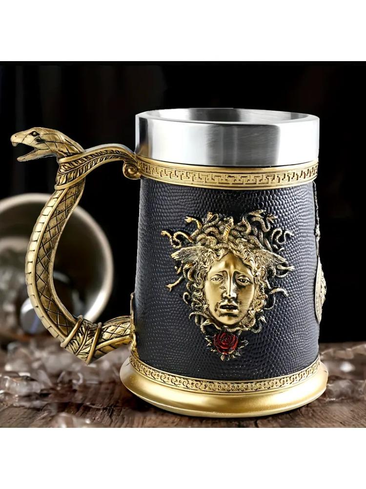 600 мл Змея Смола Нержавеющая сталь Пивная кружка Штейн Креативный Кружка Череп Кофейная кружка Кружка для чая Стакан Декор паба бара Винтажный Готический