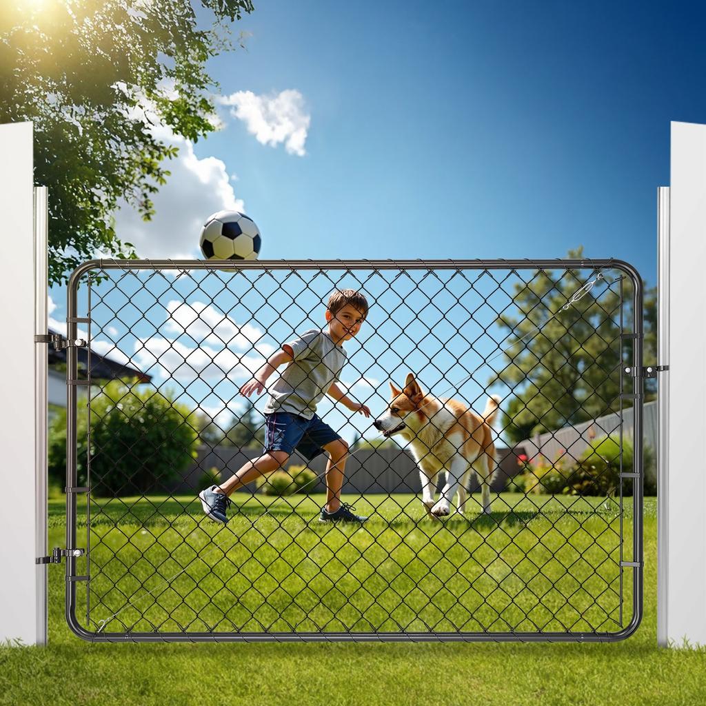 VEVOR Chain Link Fence Gate, 183x117 cm, Adjustable Chain Link Fence Panel, Fit 2.2-6 ft (W) x 6 ft (H) Garden Fence Gate Opening