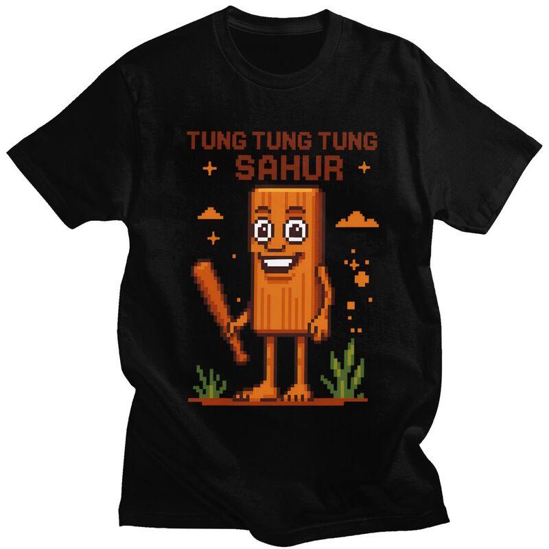 Футболка Tung Tung Tung Sahur Итальянские Мемы Мозголом для Мужчин Чистый Хлопок Футболка Повседневная Короткий Рукав Футболка Одежда Подарок