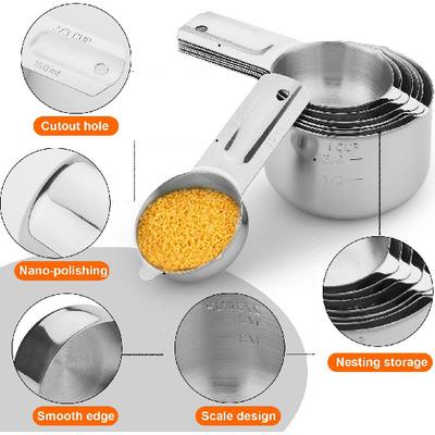 Набор мерных чашек из 7 штук, штабелируемые гнездовые мерные чашки из нержавеющей стали повышенной прочности, идеально подходят для сухих и ингредиентов, гнездовые мерные чашки для