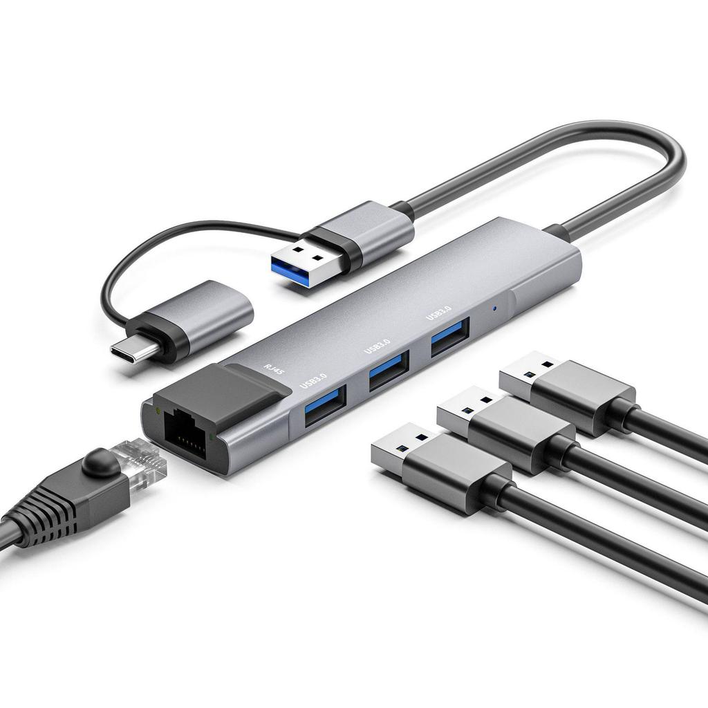USB 3.0 Docking Station with Gigabit Ethernet, Type-C Network Card, Wired HUB Splitter