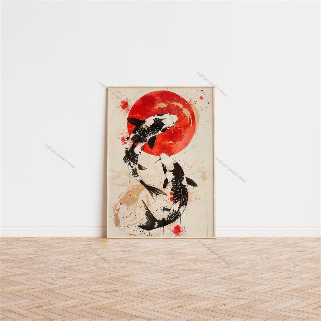 Koi Fish Print Japanese Koi Vintage Sardine Poster Asian Wall Art Zen Decor Minimalist Poster Water Garden Print Nature Artwork