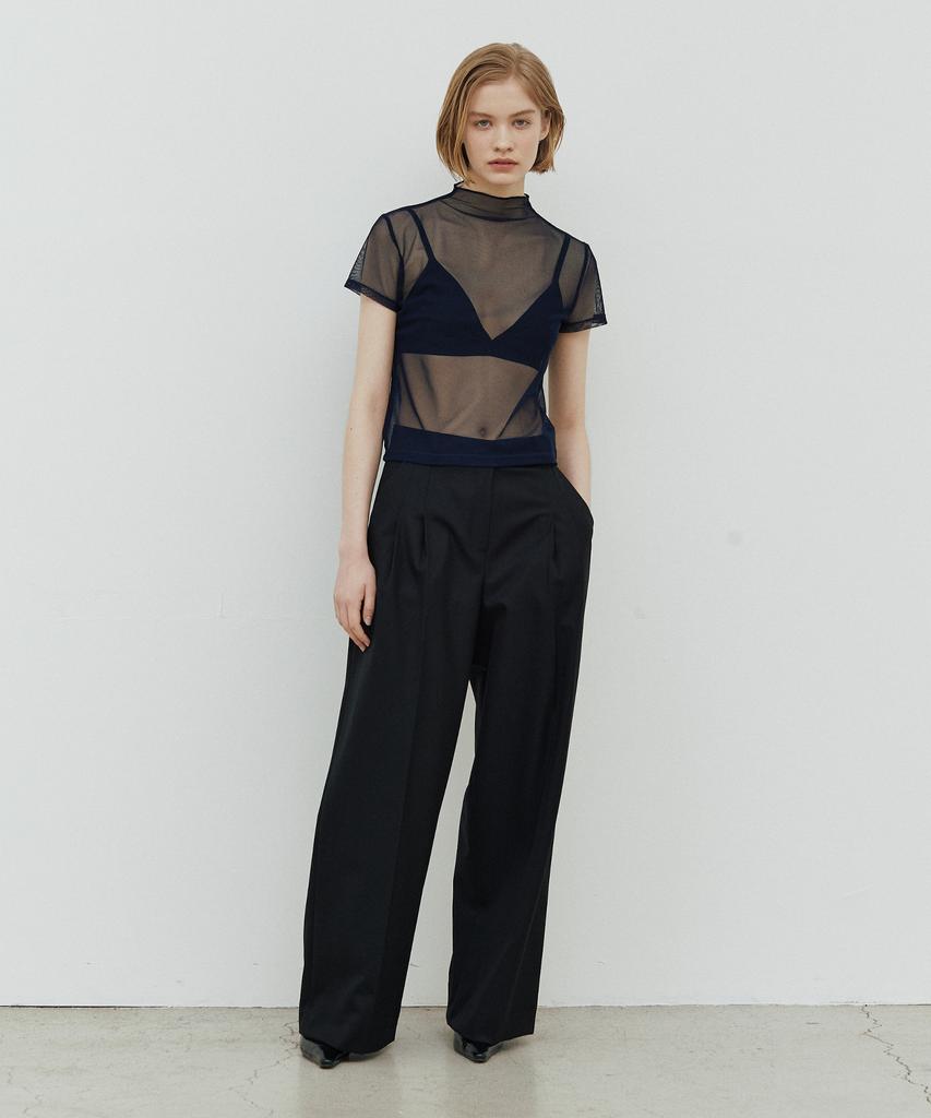 WEARIS Прозрачная сетчатая футболка с коротким рукавом_Темно-синяя
