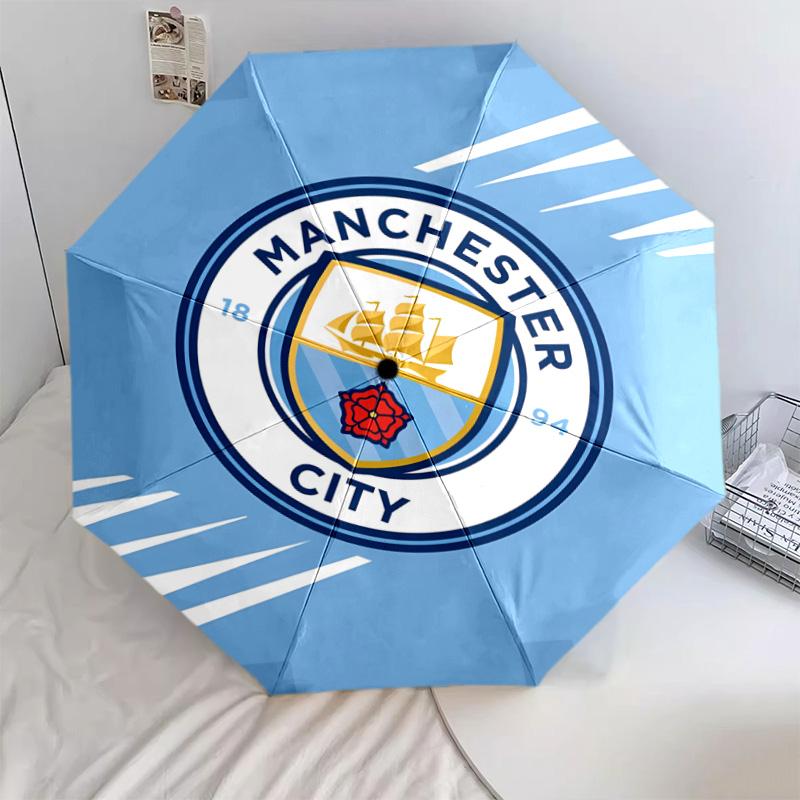 1 PC Automatic Folding Umbrella - Manchester City Fc Pulse Pattern Portable Foldable Design With 8 Ribs Christmas Birthday Gifts