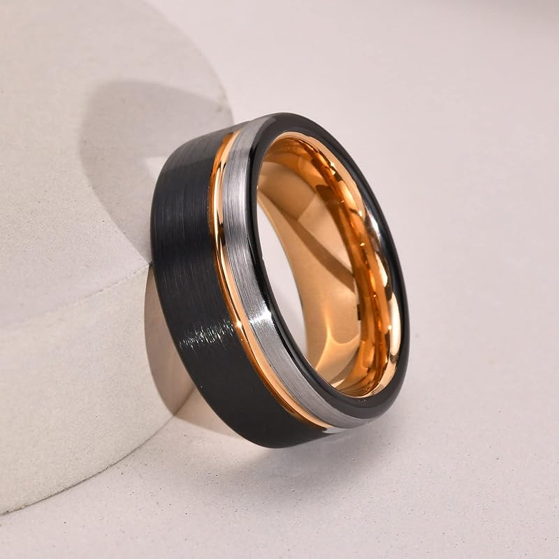 [Rockyu] ring men's simple ring black 8mm matte Compatible with metal allergies party accessories