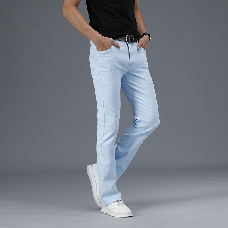 Мужские джинсовые брюки с микро-клеш, корейская версия эластичных повседневных расклешенных брюк, зеленые расклешенные брюки, размер 28-38